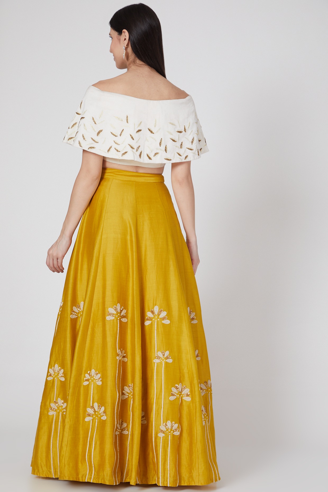 Ethnic Zari Floral Designer Yellow Silk Peplum Blouse with Knife Pleated  Yellow Silk Skirt for Girls | Shop at The Nesavu – The Nesavu